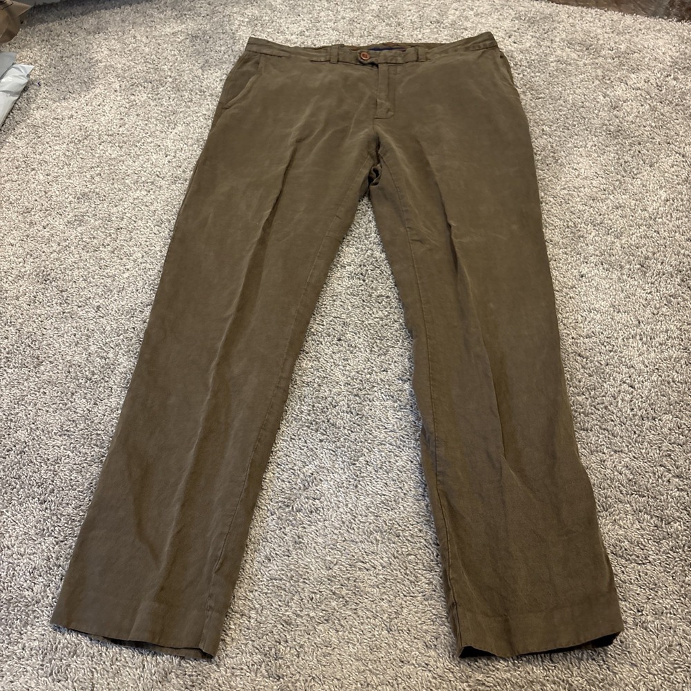 Tommy Bahama Linen Blend Pants Men's 36x32 Green Casual Straight Leg 45% Linen